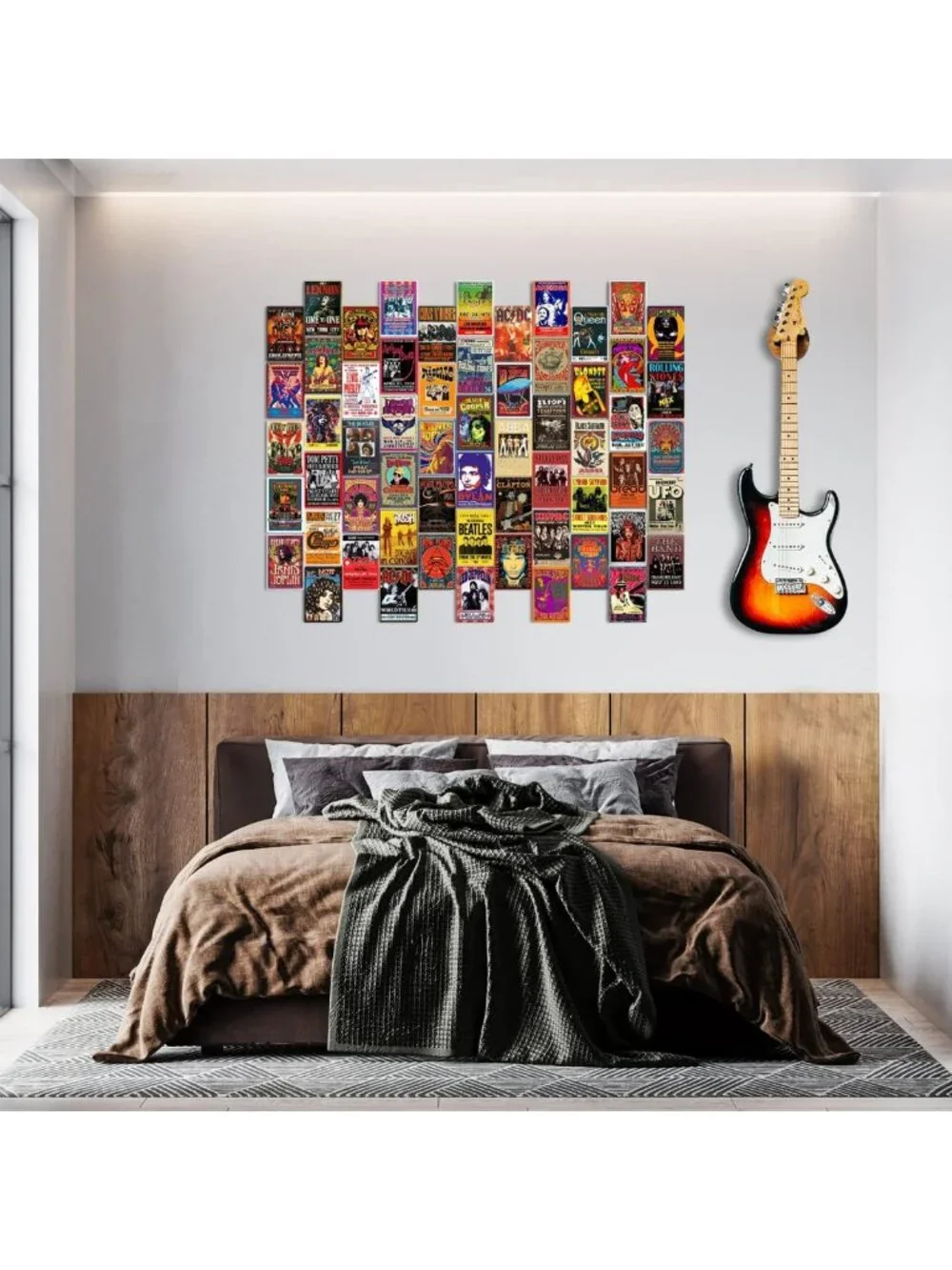 60 Vintage Rock Band Posters Set - Retro 70s 80s 90s Concert Wall Art Collage